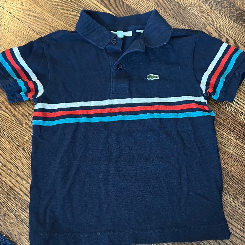 Lacoste Kids Navy Striped Polo Shirt